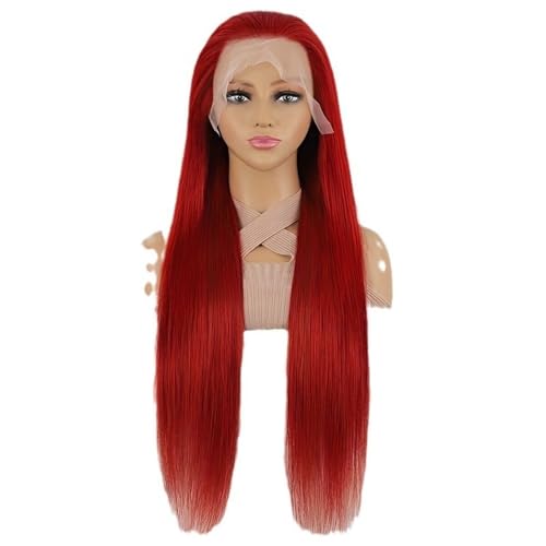 Perücken für Frauen 13x4 Rote glatte Lace-Front-Perücke, Echthaar, vorgezupft und atmungsaktiv Perücken(22inch) von AILIUXIAOYAN