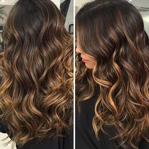 Perücken für Frauen Braun-blond, gemischte Farben, volle Spitze, Echthaar-Perücken, lange Wellen, Lace-Front-Perücken (14–20 Zoll Spitzenperücke) Perücken(18 Inch) von AILIUXIAOYAN