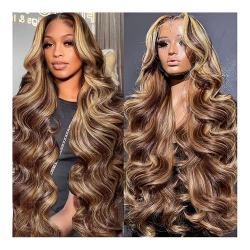 Perücken für Frauen Körperwellen-Perücke mit 200 Dichte – Premium-Echthaar, 13 x 4 und 13 x 6 HD-transparente Spitze, vorgezupft for mühelose Eleganz Perücken(13x4 HD Lace Density 180%,28inch) von AILIUXIAOYAN