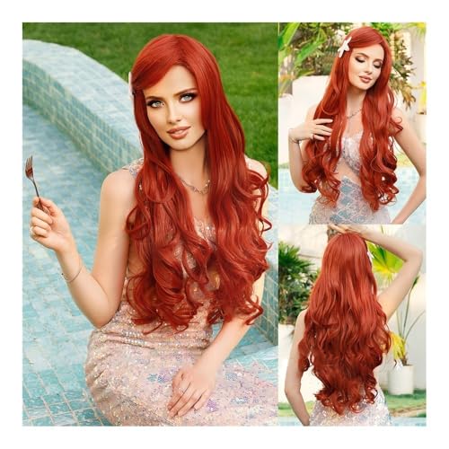 Perücken für Frauen Perücke Meerjungfrau verkleiden sich langes lockiges Haar eisblauer Farbverlauf Meerjungfrau Cosplay Perücke Perücken(Dirty orange) von AILIUXIAOYAN