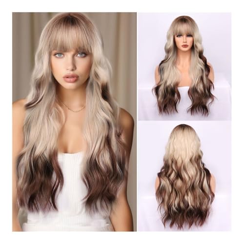 Perücken für Frauen Strahlende Eleganz: Die umwerfende Vollperücke mit Pony und gefärbten Locken ist Ihr Begleiter for die sofortige Verwandlung Perücken von AILIUXIAOYAN