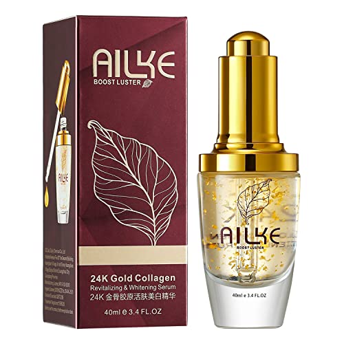 24k Gold Collagen Revitalizing Whitening Face Serum,Antioxidans,Entfernen Melanin,Sonnenflecken, Altersflecken, Dunkle Flecken und Sommersprossen,Damen Daily Essential Skin Care 40ml von AILKE BOOST LUSTER