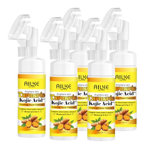 AILKE Brightening Foaming Facial Cleanser, With Natural Turmeric, Kojic Acid, Remove Makeup Residue and Acne, Clean Skin,160 ml (Pack of 5) von AILKE BOOST LUSTER