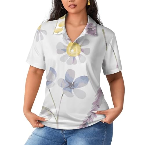 AILLOSA Activewear Poloshirts für Damen Kurzarm V-Ausschnitt Poloshirts Casual Oberteile Aufrollbaren Ärmeln Locker Blusen TH-422 von AILLOSA
