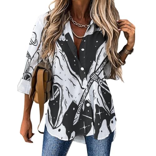 AILLOSA Blusen für Damen Lockere Passform V-Ausschnitt Blusen Damen Ausgefallenes Muster Lässiges Hemd Blusen für Damen CGF-01 von AILLOSA