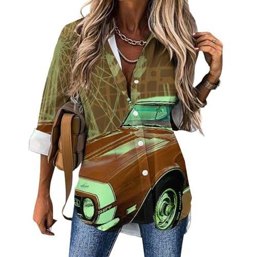 AILLOSA Blusen für Damen Lockere Passform V-Ausschnitt Blusen Damen Ausgefallenes Muster Lässiges Hemd Blusen für Damen GFY08 von AILLOSA