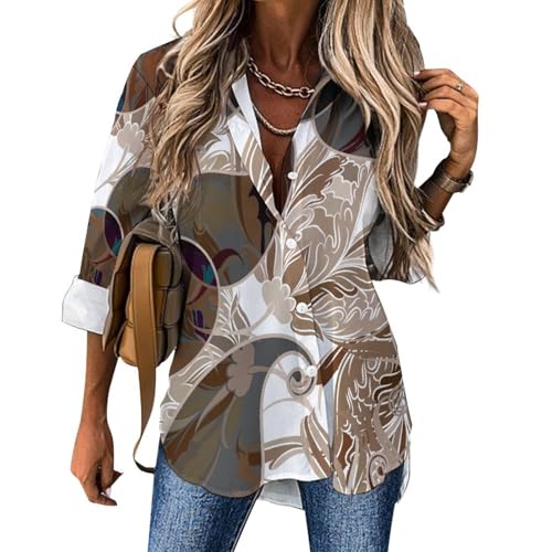 AILLOSA Blusen für Damen Lockere Passform V-Ausschnitt Blusen Damen Ausgefallenes Muster Lässiges Hemd Blusen für Damen GFY27 von AILLOSA