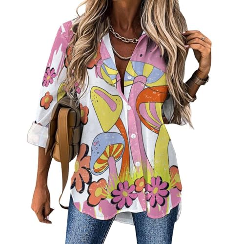 AILLOSA Blusen für Damen Lockere Passform V-Ausschnitt Blusen Damen Ausgefallenes Muster Lässiges Hemd Blusen für Damen TH-381 von AILLOSA