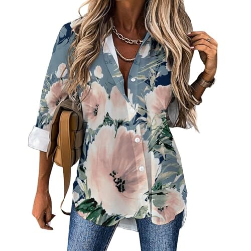 AILLOSA Blusen für Damen Lockere Passform V-Ausschnitt Blusen Damen Ausgefallenes Muster Lässiges Hemd Blusen für Damen yh-163 von AILLOSA