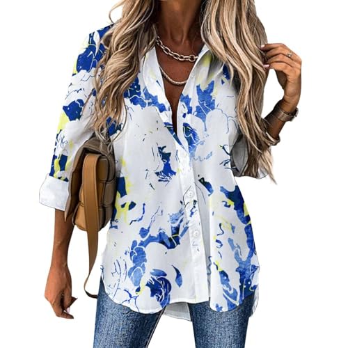 AILLOSA Blusen für Damen Lockere Passform V-Ausschnitt Blusen Damen Ausgefallenes Muster Lässiges Hemd Blusen für Damen yh-31 von AILLOSA