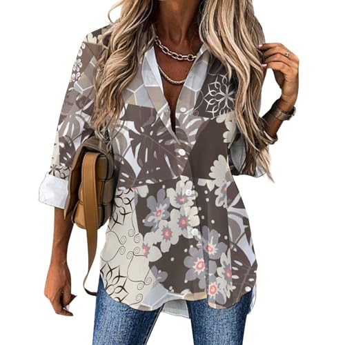 AILLOSA Bluse für Damen - Lockere Passform V-Ausschnitt Mit Ausgefallenem Muster - Lässiges Hemd YH-390 von AILLOSA