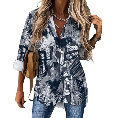 AILLOSA Blusen für Damen Lockere Passform V-Ausschnitt Blusen Damen Ausgefallenes Muster Lässiges Hemd Blusen für Damen yh-623 von AILLOSA