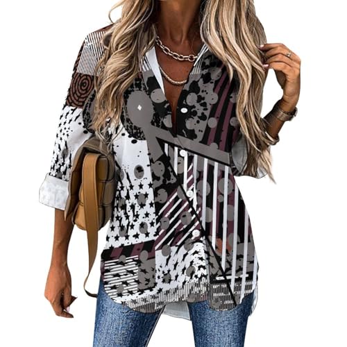 AILLOSA Blusen für Damen Lockere Passform V-Ausschnitt Blusen Damen Ausgefallenes Muster Lässiges Hemd Blusen für Damen yh-626 von AILLOSA