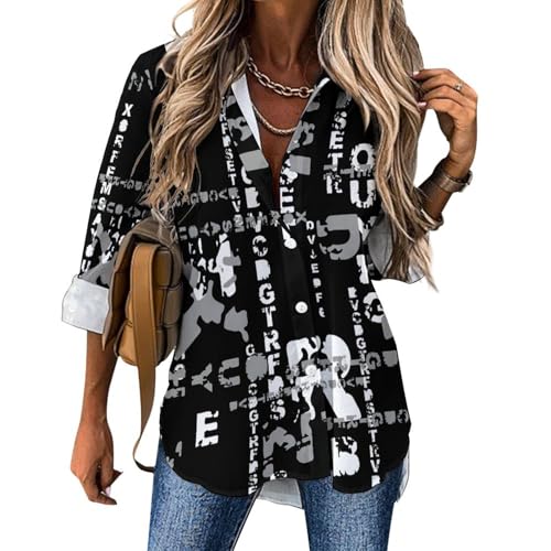 AILLOSA Blusen für Damen Lockere Passform V-Ausschnitt Blusen Damen Ausgefallenes Muster Lässiges Hemd Blusen für Damen yh-675 von AILLOSA