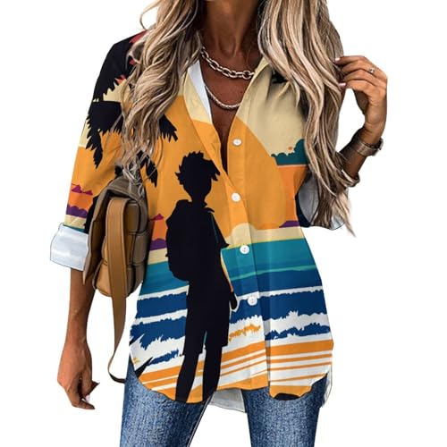 AILLOSA Blusen für Damen Lockere Passform V-Ausschnitt Blusen Damen Ausgefallenes Muster Lässiges Hemd Blusen für Damen yh-696 von AILLOSA