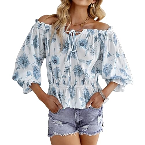 AILLOSA Damen Casual Trägerlos Top Fließende Polyester-Bluse mit Rüschenkragen&Laternenärmeln AILLOSA Damen Casual Trägerlos Top Fließende Polyester-Bluse mit Rüschenkragen&Laternenärmeln von AILLOSA