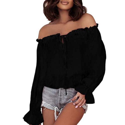AILLOSA Damen Casual Trägerlos Top Fließende Polyester-Bluse mit Rüschenkragen&Laternenärmeln AILLOSA Damen Casual Trägerlos Top Fließende Polyester-Bluse mit Rüschenkragen&Laternenärmeln von AILLOSA