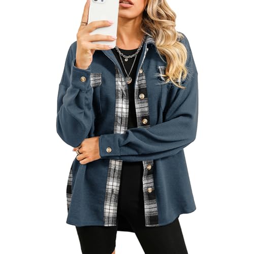 AILLOSA Damen Waffel Strick Blusen mit Button-Down-Kragen Damen Blusen Vielseitig und Komfortabel von AILLOSA