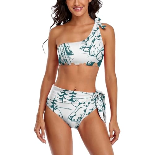 AILLOSA One Shoulder Bikini Oberteil Hohe Taille Tie Side Bikini Bottoms Zweiteilige Bikini Sets für Frauen TH-38 von AILLOSA