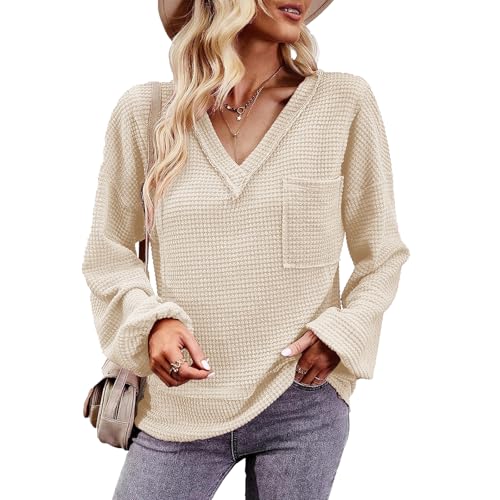 AILLOSA Tops T-Shirts & Blusen für Damen Waffelgestrick-Oberteil mit elastischem Material Soft komfortabel und leicht für alle Anlässe von AILLOSA