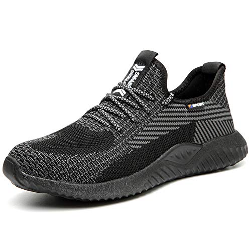 AILU Arbeitsschuhe Stahlkappe Sicherheitsschuhe Damen und Herren SportlichTurnschuhe-13 Schwarz-44 EU von AILU