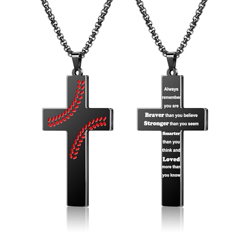 AILUOR Basebal Kreuzkette für Männer Bibelvers, Erstkommunion Baseball Anhänger Kette Personalisierte christliche religiöse Schriften Taufgeschenke Vatertag Abschlussfeier (Always Remember, Schwarz) von AILUOR
