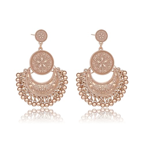 AILUOR Bohème Ethnischer Kronleuchter Quaste Hoop Ohrringe, Vintage Style Fransen Blumen Quasten baumeln Ohrringe für Frauen Lotus Mexiko Zigeuner Tropfen baumeln Ohrring für Frauen Schmuck (Gold) von AILUOR