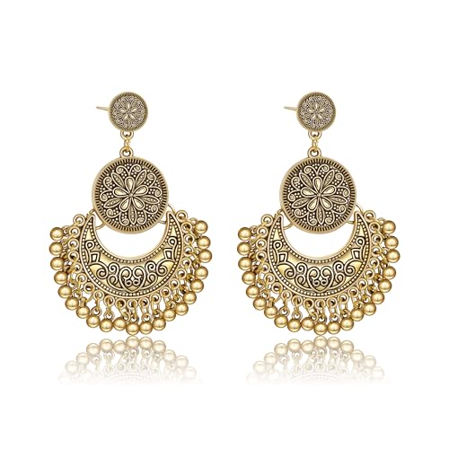 AILUOR Bohème Ethnischer Kronleuchter Quaste Hoop Ohrringe, Vintage Style Fransen Blumen Quasten baumeln Ohrringe für Frauen Lotus Mexiko Zigeuner Tropfen baumeln Ohrring für Frauen Schmuck (Bronze) von AILUOR