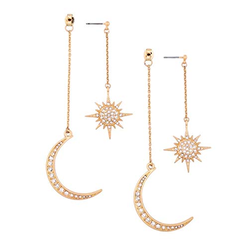 AILUOR Crystal Moon Star Ohrhänger, versilbert mit Strass Moon Star und Sun Drop Ohrstecker Boho Ohrringe Retro Punk Schmuck für Frauen Mädchen (Gold) von AILUOR