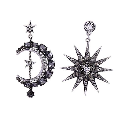 AILUOR Crystal Moon Star Ohrhänger, versilbert mit Strass Moon Star und Sun Drop Ohrstecker Boho Ohrringe Retro Punk Schmuck für Frauen Mädchen (Schwarz) von AILUOR