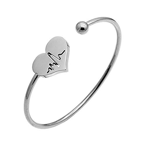 AILUOR Edelstahl-Armbänder für Frauen, Gold/Silber/Rosegold Herz-Armband für Krankenschwester Herzschlag Charm EkG Manschetten-Armbänder für Frauen (Silber) von AILUOR