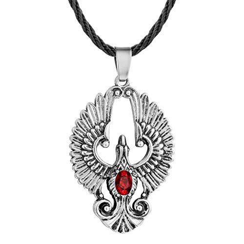 AILUOR Edelstahl Erstellt Rubin Phoenix Anhänger Halskette Skandinavischen Antiken Gotischen Wikinger Slawischen Amulett Bird of Wonder Tier Halskette Modeschmuck für Frauen Männer (Silber) von AILUOR