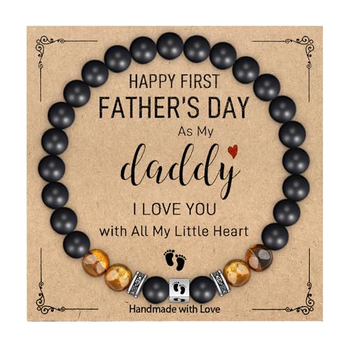 AILUOR Erste Vatertag Geschenke für neue Papa, Elastisches Perle Armband für Männer, Papa zu sein Armband Geschenke von Frau für ihn (First Fathers Day As My Daddy-A) von AILUOR