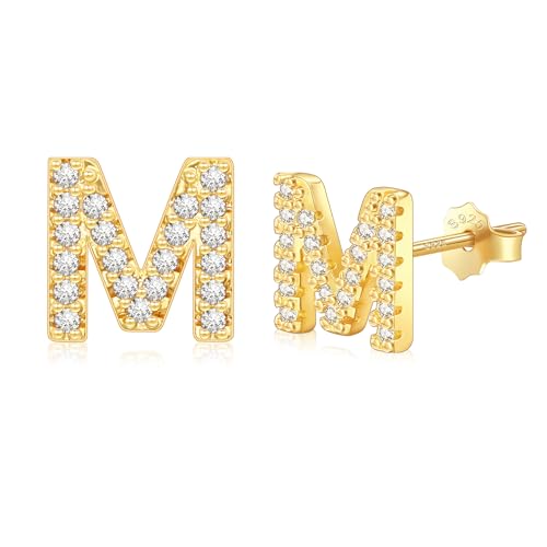 AILUOR Initiale Ohrstecker Ohrringe für Frauen, Sterling Silber CZ Initial Buchstabe Ohrringe 14K Gold vergoldet hypoallergen personalisiert Alphabet Name Ohrstecker schmuck (Gold, Initial X) von AILUOR