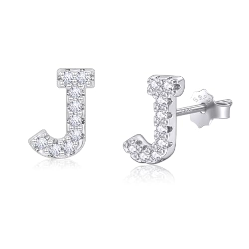AILUOR Initiale Ohrstecker Ohrringe für Frauen, Sterling Silber CZ Initial Buchstabe Ohrringe 14K Gold vergoldet hypoallergen personalisiert Alphabet Name Ohrstecker schmuck (Silber, Initial T) von AILUOR