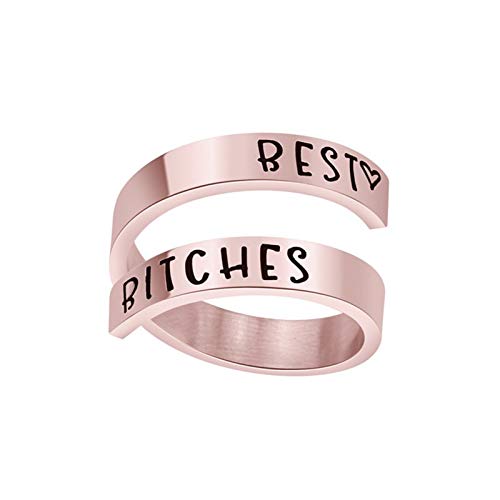 AILUOR Inspirational Ring, Edelstahl Gravur Ring Einstellbare Inspirierender Schmuck Einstellbare Persönlichkeit Ermutigung 'Keep Going' für Männer, Frauen, Jungen, Mädchen (Best Bitches Rose gold) von AILUOR