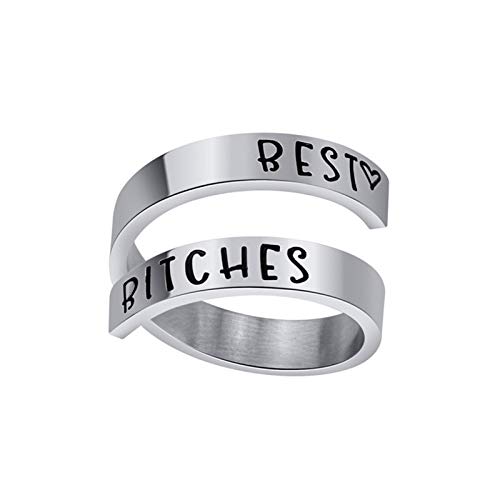 AILUOR Inspirational Ring, Edelstahl Gravur Ring Einstellbare Inspirierender Schmuck Einstellbare Persönlichkeit Ermutigung 'Keep Going' für Männer, Frauen, Jungen, Mädchen (Best Bitches Silver) von AILUOR