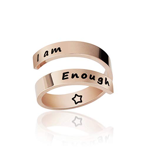 AILUOR Inspirational Ring, Edelstahl Gravur Ring Einstellbare Inspirierender Schmuck Einstellbare Persönlichkeit Ermutigung 'Keep Going' für Männer, Frauen, Jungen, Mädchen (I am Enough-Rose Gold) von AILUOR