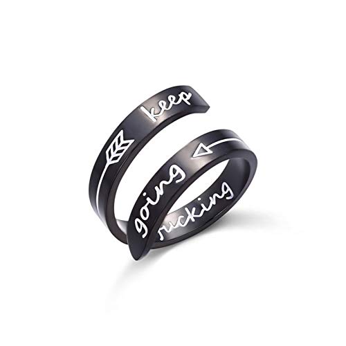 AILUOR Inspirational Ring, Edelstahl Gravur Ring Einstellbare Inspirierender Schmuck Einstellbare Persönlichkeit Ermutigung 'Keep Going' für Männer, Frauen, Jungen, Mädchen (Keep Going-Black) von AILUOR