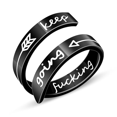 AILUOR Inspirational Ring, Edelstahl Gravur Ring Einstellbare Inspirierender Schmuck Einstellbare Persönlichkeit Ermutigung 'Keep Going' für Männer, Frauen, Jungen, Mädchen (Keep going-Black) von AILUOR