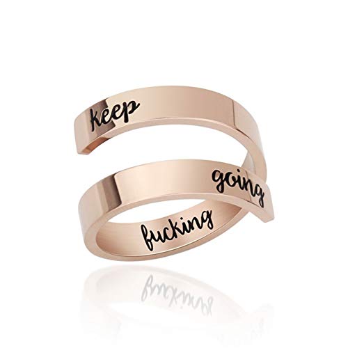 AILUOR Inspirational Ring, Edelstahl Gravur Ring Einstellbare Inspirierender Schmuck Einstellbare Persönlichkeit Ermutigung 'Keep Going' für Männer, Frauen, Jungen, Mädchen (Keep going Rose gold-1) von AILUOR