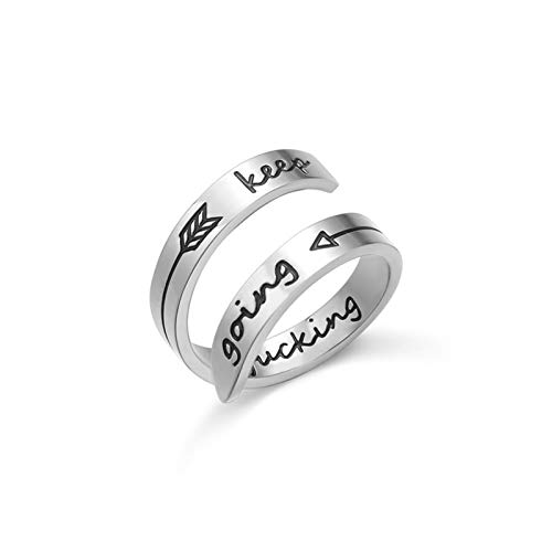 AILUOR Inspirational Ring, Edelstahl Gravur Ring Einstellbare Inspirierender Schmuck Einstellbare Persönlichkeit Ermutigung 'Keep Going' für Männer, Frauen, Jungen, Mädchen (Keep Going-Silver) von AILUOR