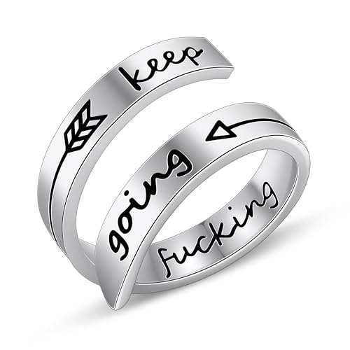 AILUOR Inspirational Ring, Edelstahl Gravur Ring Einstellbare Inspirierender Schmuck Einstellbare Persönlichkeit Ermutigung 'Keep Going' für Männer, Frauen, Jungen, Mädchen (Keep going-Silver) von AILUOR