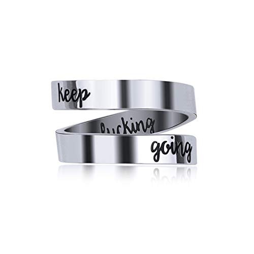 AILUOR Inspirational Ring, Edelstahl Gravur Ring Einstellbare Inspirierender Schmuck Einstellbare Persönlichkeit Ermutigung 'Keep Going' für Männer, Frauen, Jungen, Mädchen (Keep going Silver-1) von AILUOR