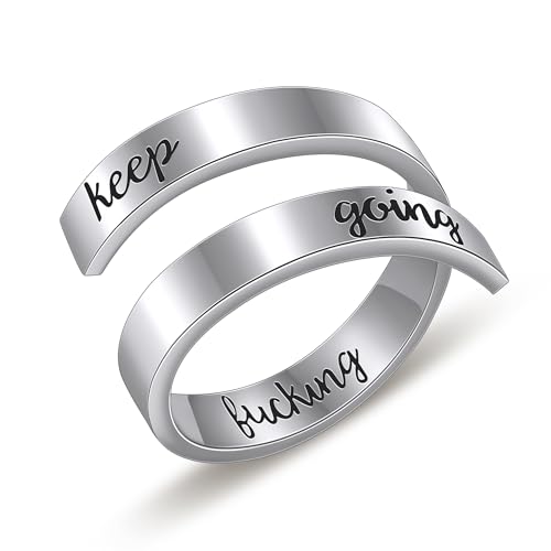 AILUOR Inspirational Ring, Edelstahl Gravur Ring Einstellbare Inspirierender Schmuck Einstellbare Persönlichkeit Ermutigung 'Keep Going' für Männer, Frauen, Jungen, Mädchen (Keep going Silver-1) von AILUOR