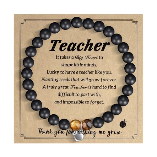 AILUOR Lehrer Wertschätzung Geschenke, Lehrer Armband Geschenke Naturstein Armband, Ende des Jahres für Frauen mit Nachricht Karte (B-Apfel-Schwarz) von AILUOR