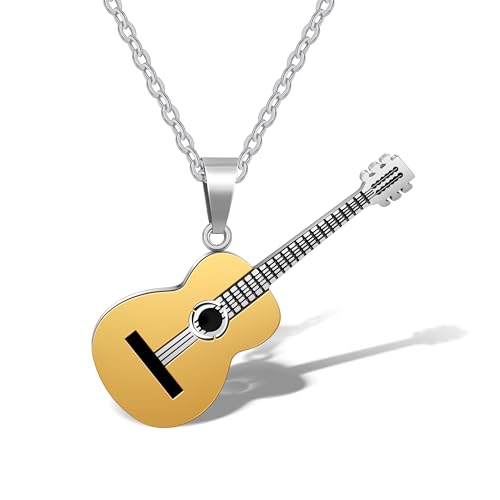 AILUOR Männer Frauen Plektrum Halskette mit Einstellbarer Kette Hip Hop Musikstil Titan Stahl Gitarrenanhänger Anhänger Schmuck Personalisierte Geschenk (Gold) von AILUOR