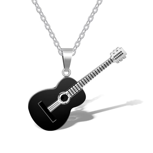 AILUOR Männer Frauen Plektrum Halskette mit Einstellbarer Kette Hip Hop Musikstil Titan Stahl Gitarrenanhänger Anhänger Schmuck Personalisierte Geschenk (Schwarz) von AILUOR