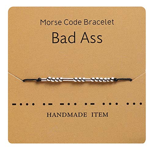 AILUOR Morse Code Armband, Versilberte Perlen auf Seidenschnur Freundschafts Armband Geschenk für sie, geheime Nachricht Geschenk Schmuck für Frauen Männer sie Ihn (Bad As) von AILUOR