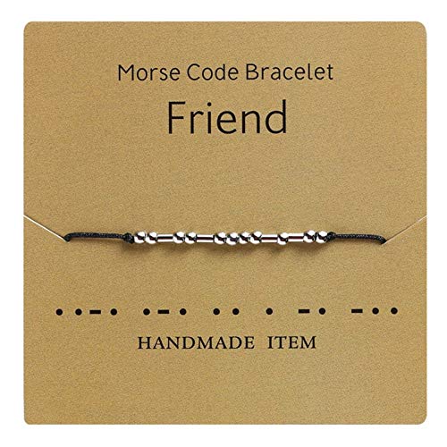 AILUOR Morse Code Armband, Versilberte Perlen auf Seidenschnur Freundschafts Armband Geschenk für sie, geheime Nachricht Geschenk Schmuck für Frauen Männer (Friend) von AILUOR